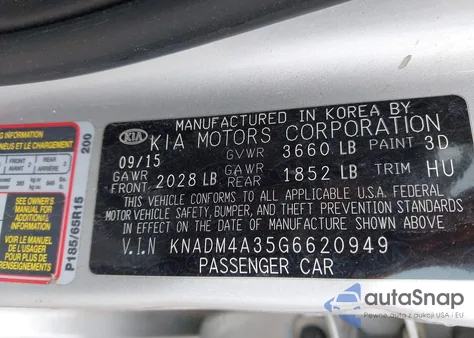 2016 Kia Rio Lx from USA, damaged, VIN KNADM4A35G6620949